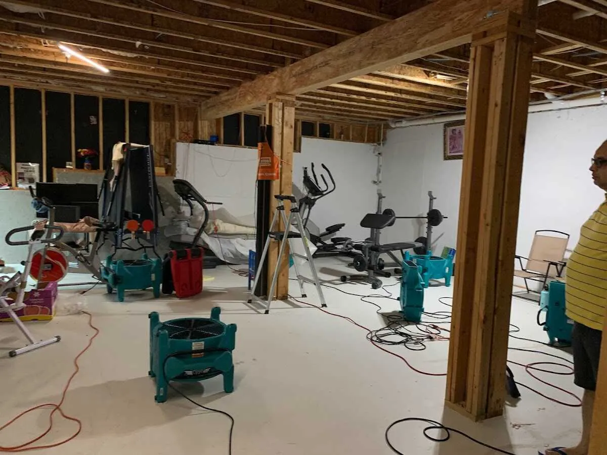 Basement drying equipment setup for Contents Cleaning & Restoration in Cazenovia