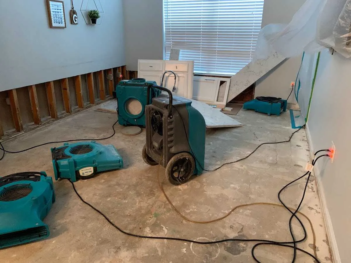 Dehumidifier in flood-cut room for Water Damage Restoration in Cazenovia